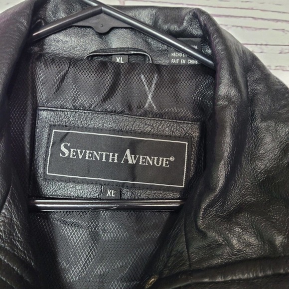 Seventh Avenue Black 100% Leather Snap Button Zip Up Jacket Womans Size XL Y2K - Picture 3 of 4